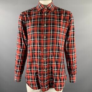 KITON Size XL Plaid Pointed Collar Long Sleeve Shirt